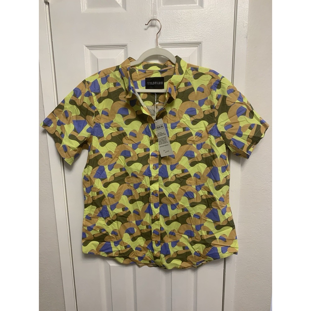 NWT Wildfang The Essential Womens Short Sleeve Button Up Shirt Abstract Print XL